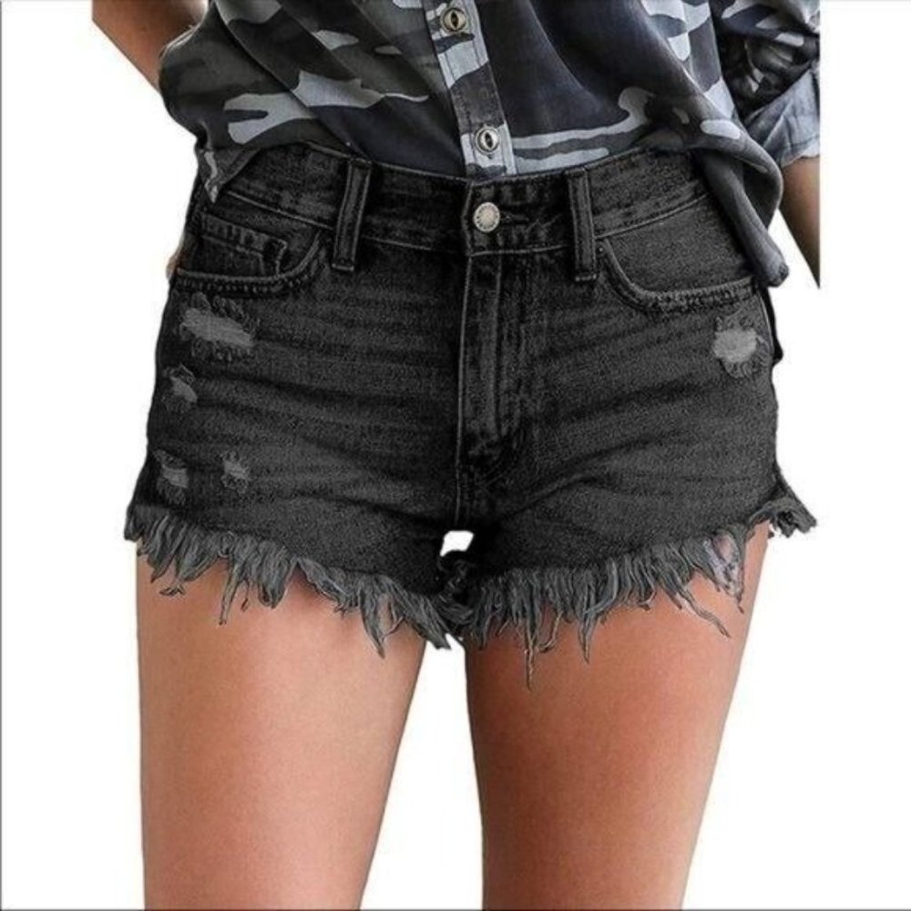 Unbranded Black Distressed Cutoff Denim Shorts Size 27 Cowgirl Festival Grunge